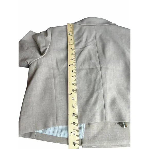 Anthropologie Maeve Beige Double-Breasted Cropped Blazer Short Sleeve Size US 14 - Picture 15 of 16